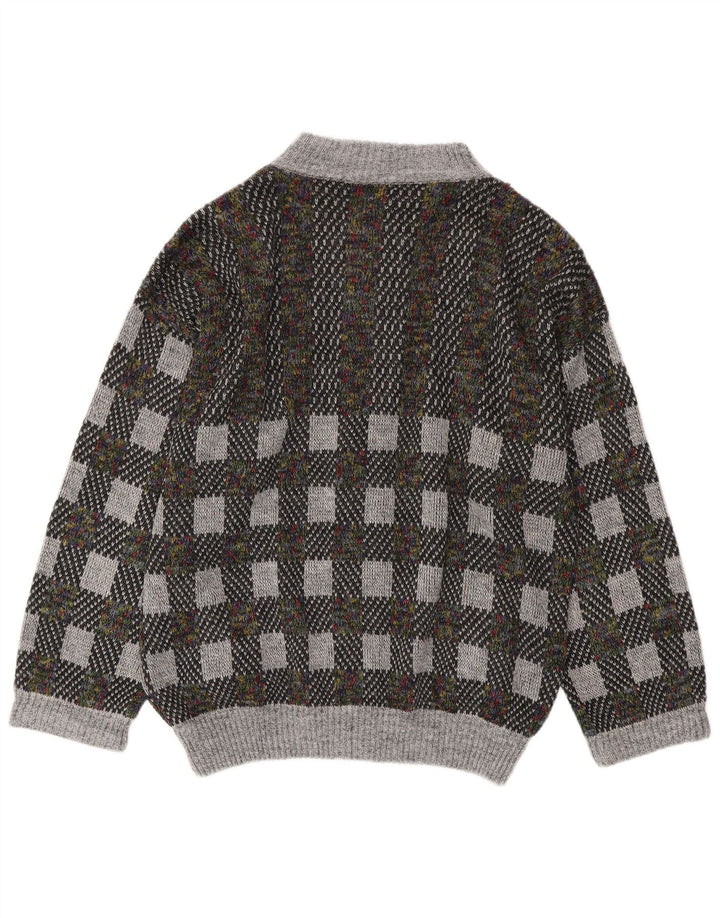 Maglione cardigan da uomo vintage IT 54 XL lana geometrica grigia