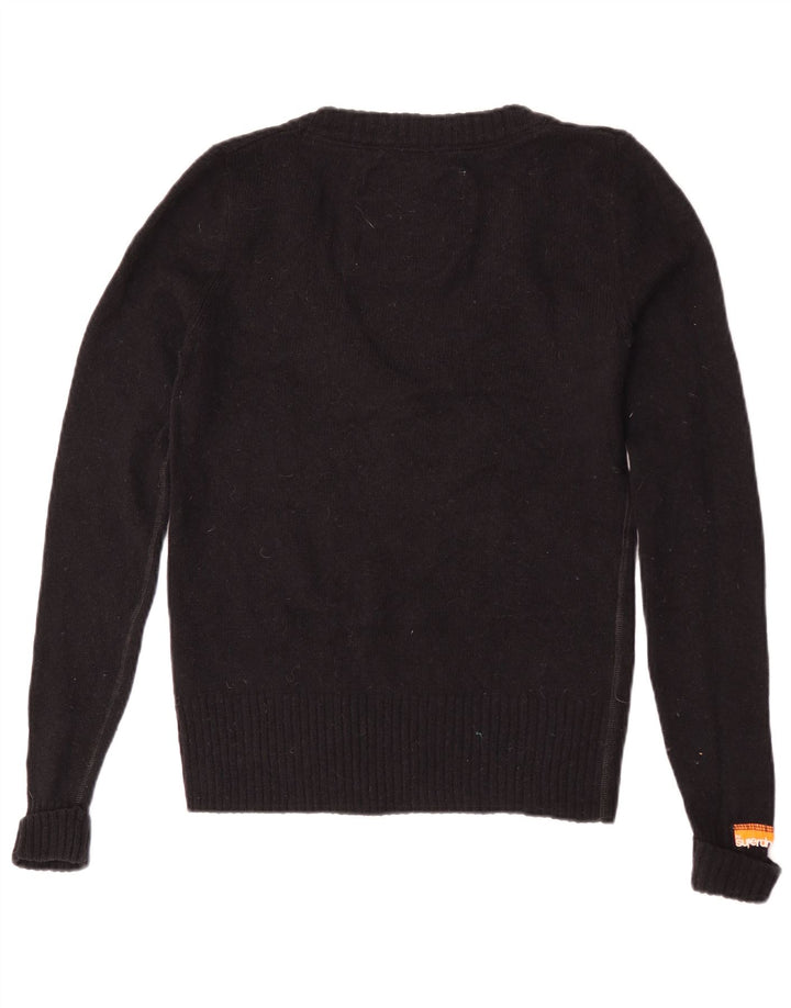 Maglione da donna con scollo a V Superdry UK 12 lana nera media