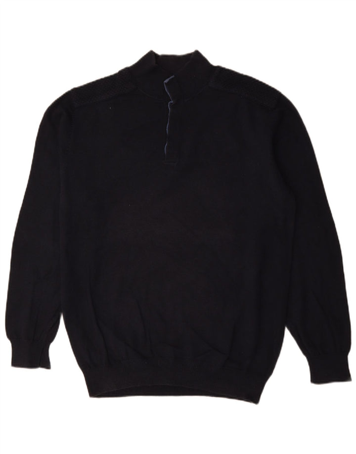 Massimo Dutti Maglione da uomo con collo a bottoni XL in cotone blu navy
