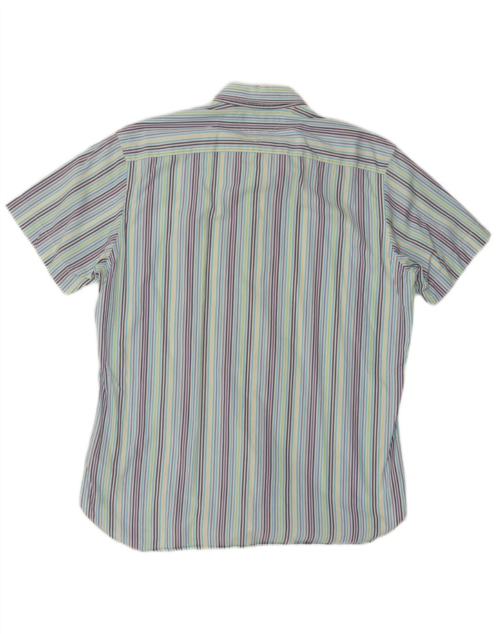 TOMMY HILFIGER Mens Short Sleeve Shirt Large Multicoloured Striped Cotton