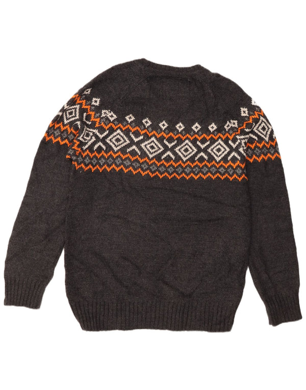 Superdry Mens Crew Neck Jumper Sweater XL Grey Fair Isle Acrylic