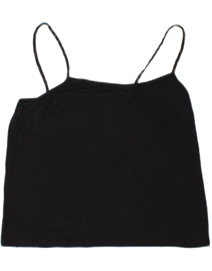 BENETTON Womens Crop Cami Top UK 12 Medium Black