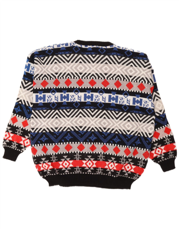 Maglione girocollo da uomo vintage in lana geometrica multicolore grande