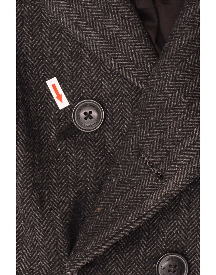 Cappotto da marinaio da uomo Superdry UK 40 Large grigio in lana a spina di pesce Classico
