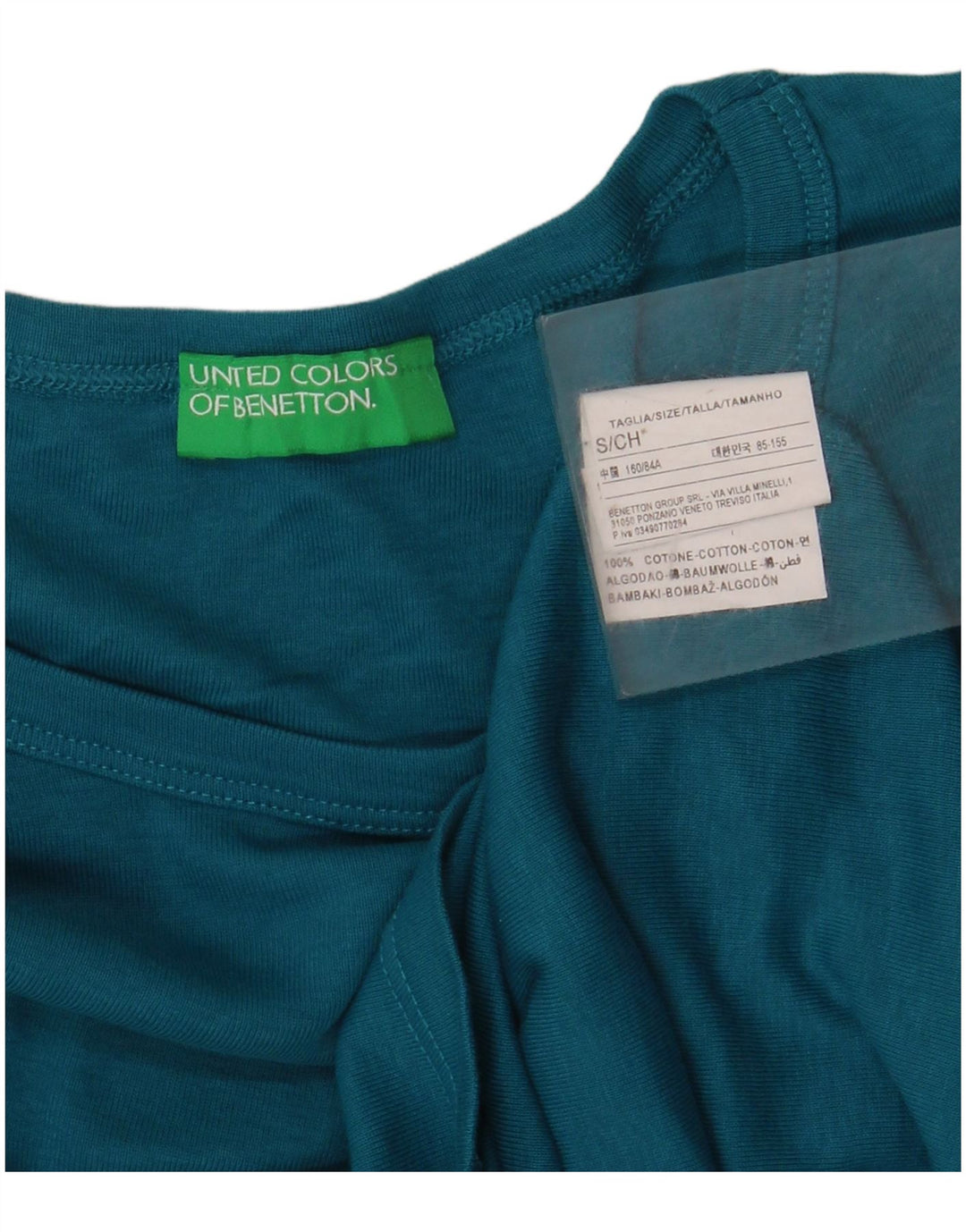 BENETTON Top grafico da donna a maniche lunghe UK 10 piccolo cotone blu