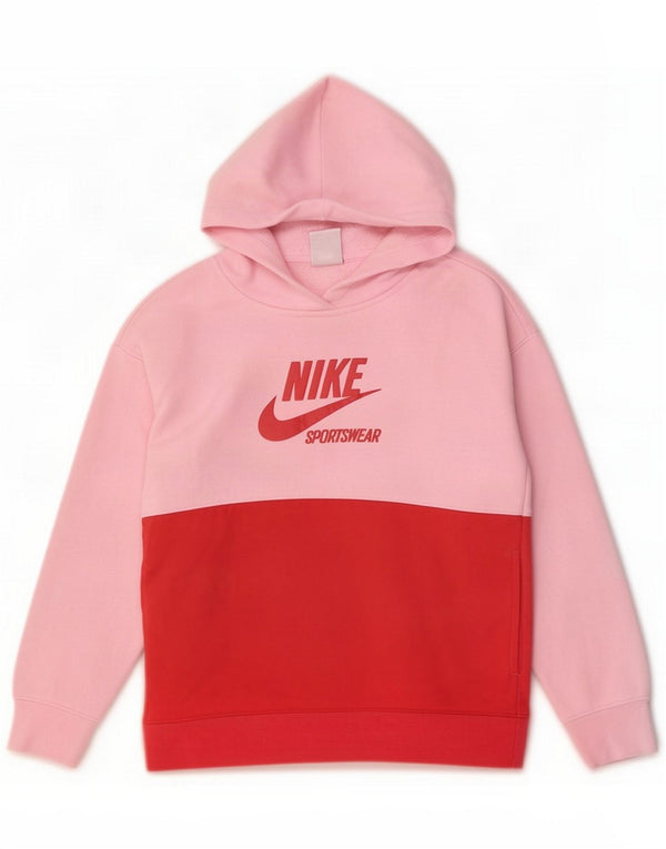 Maglia con cappuccio grafica Nike per ragazze 8-9 anni Small Pink Colourblock Cotton