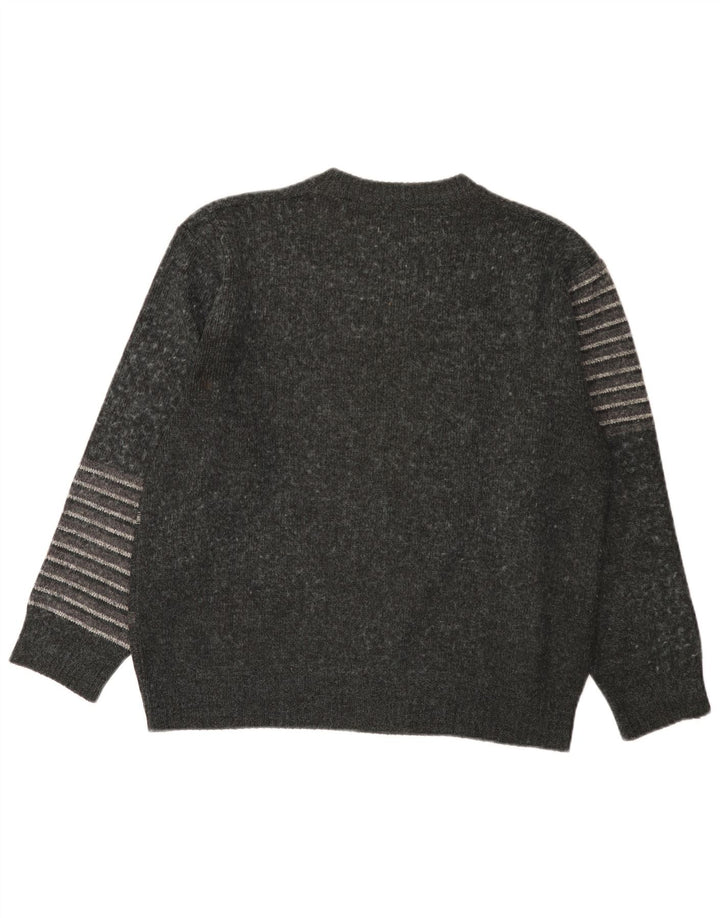 Maglione girocollo da uomo vintage in acrilico geometrico grigio medio