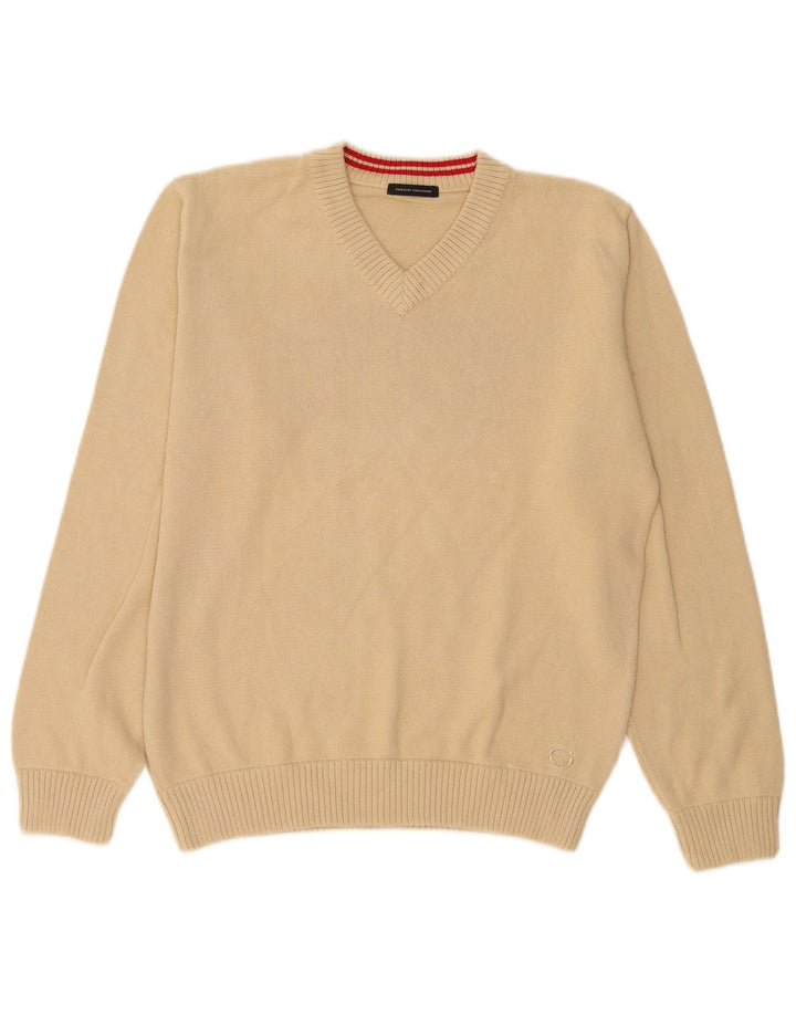 Maglione Sergio Tacchini da uomo con scollo a V piccolo in cotone beige