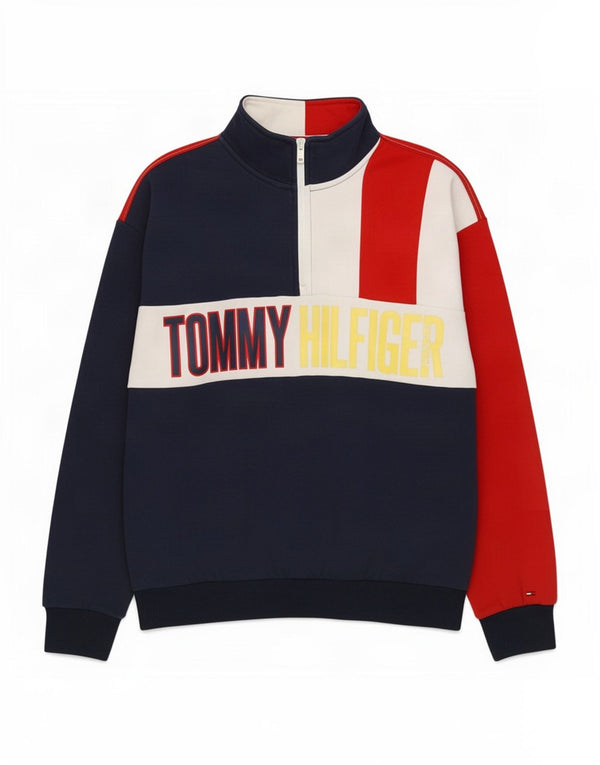 Tommy Hilfiger Uomo Felpa grafica Maglione Medium Blu Navy Colourblock