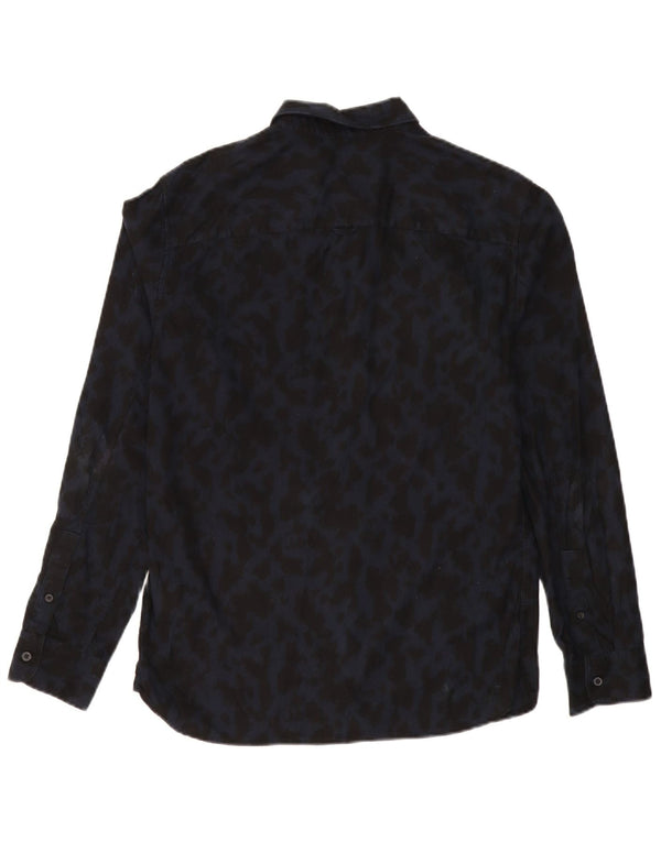 Camicia da uomo ALL SAINTS piccola in cotone con stampa animalier blu navy