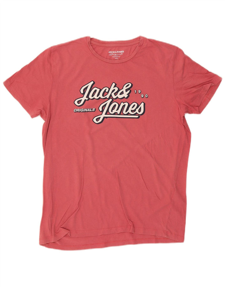 Jack & Jones T-shirt grafica da uomo grande in cotone rosa