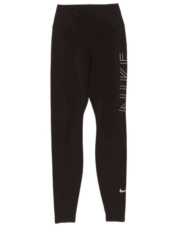 Leggings grafici Nike Dri Fit da donna UK 4 XS poliestere nero