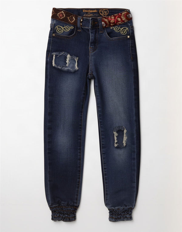 Desigual Jeans slim invecchiati per ragazze 7-8 anni W20 L19 blu navy floreale