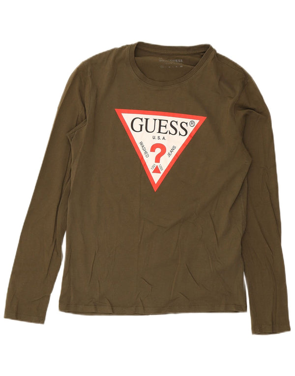 Guess Top grafico da uomo slim fit a maniche lunghe XS in cotone kaki