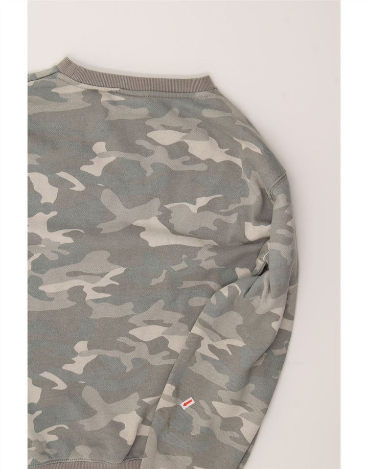 ELLESSE Womens Oversized Sweatshirt Jumper UK 8 Small Grey Camouflage Vintage Ellesse and Second-Hand Ellesse from Messina Hembry 