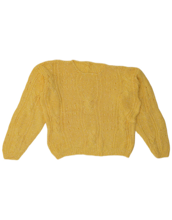 Maglione maglione con scollo a barca da donna VINTAGE UK 14 grande giallo