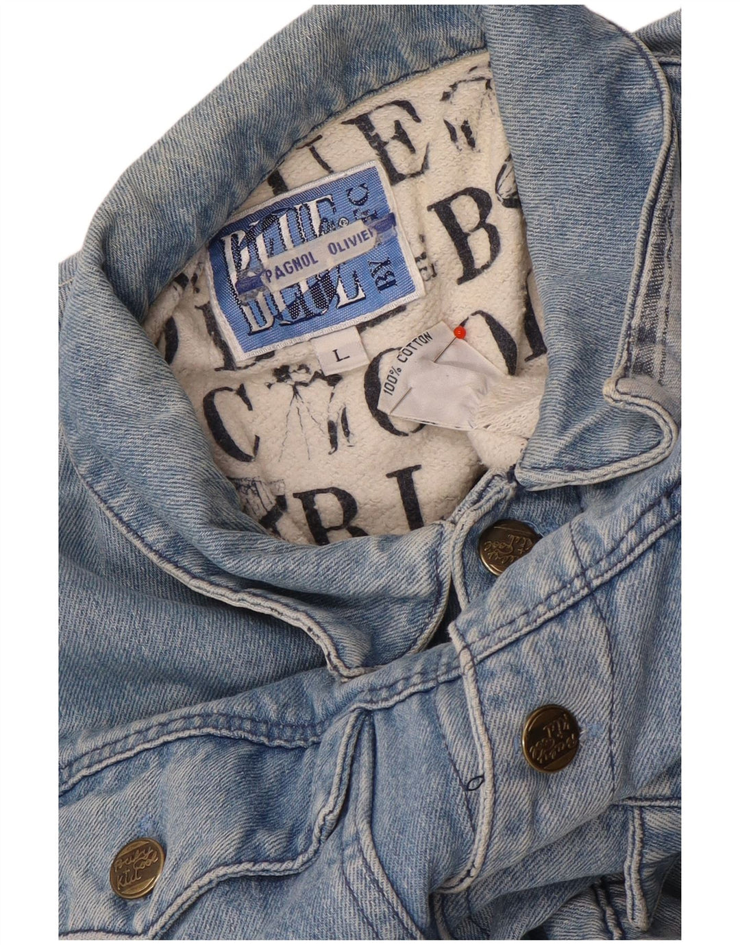 Giacca di jeans grafica vintage da ragazzo 11-12 anni grande cotone blu