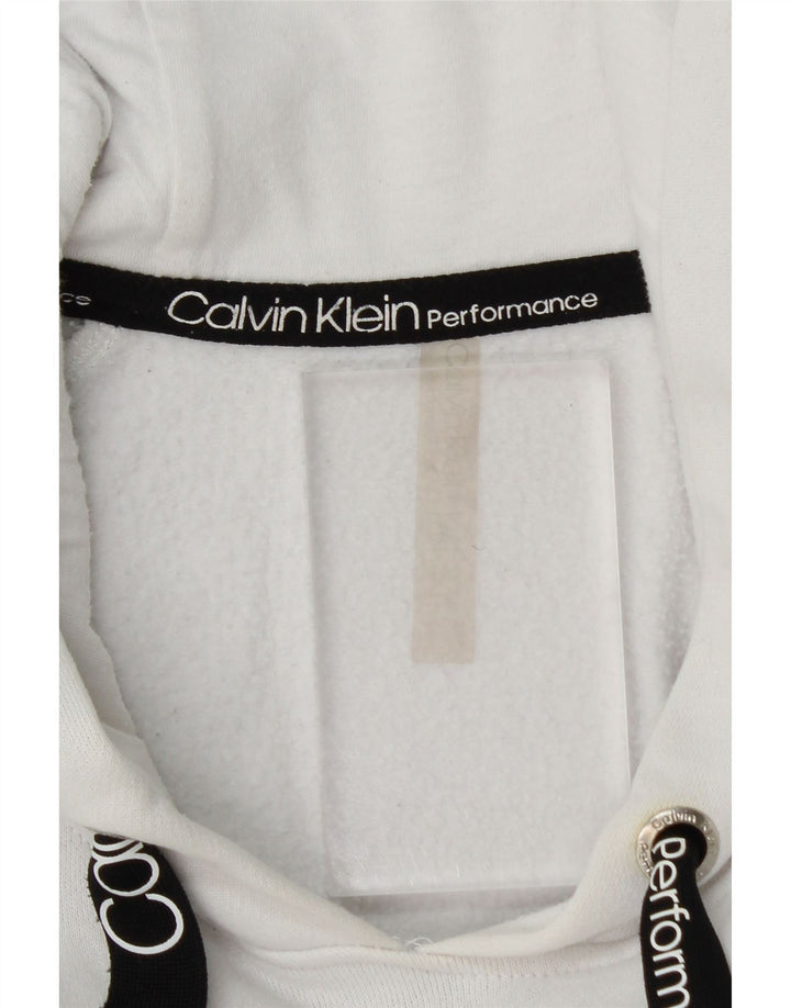 Maglione con cappuccio oversize corto da donna Calvin Klein UK 10 piccolo cotone bianco