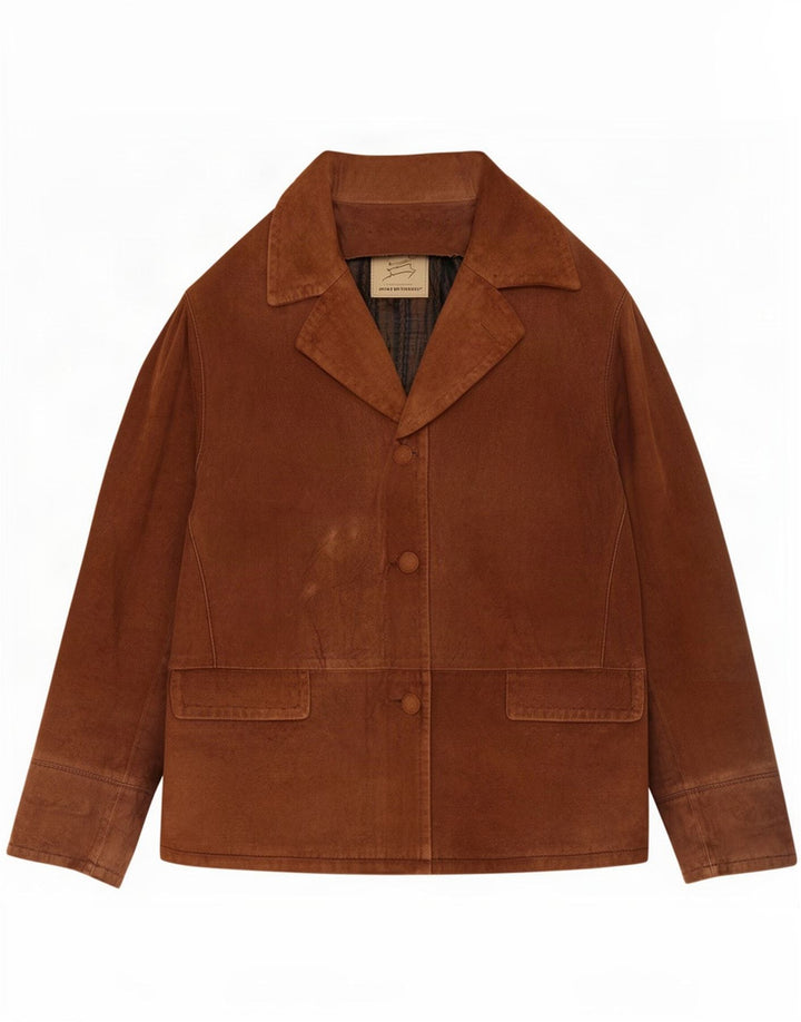 Giacca vintage in pelle scamosciata da donna IT 44 in pelle beige media