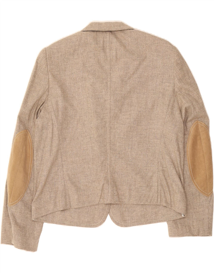 ESCADA Womens Crop 3 Button Blazer Jacket EU 38 Medium Beige Check Wool Vintage Escada and Second-Hand Escada from Messina Hembry 