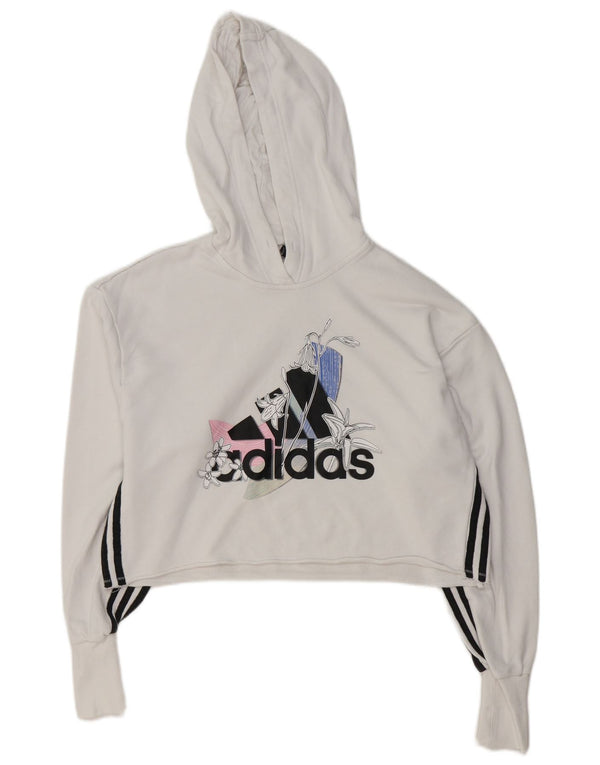 Felpa con cappuccio corta grafica oversize da donna Adidas UK 4/6 XS cotone bianco
