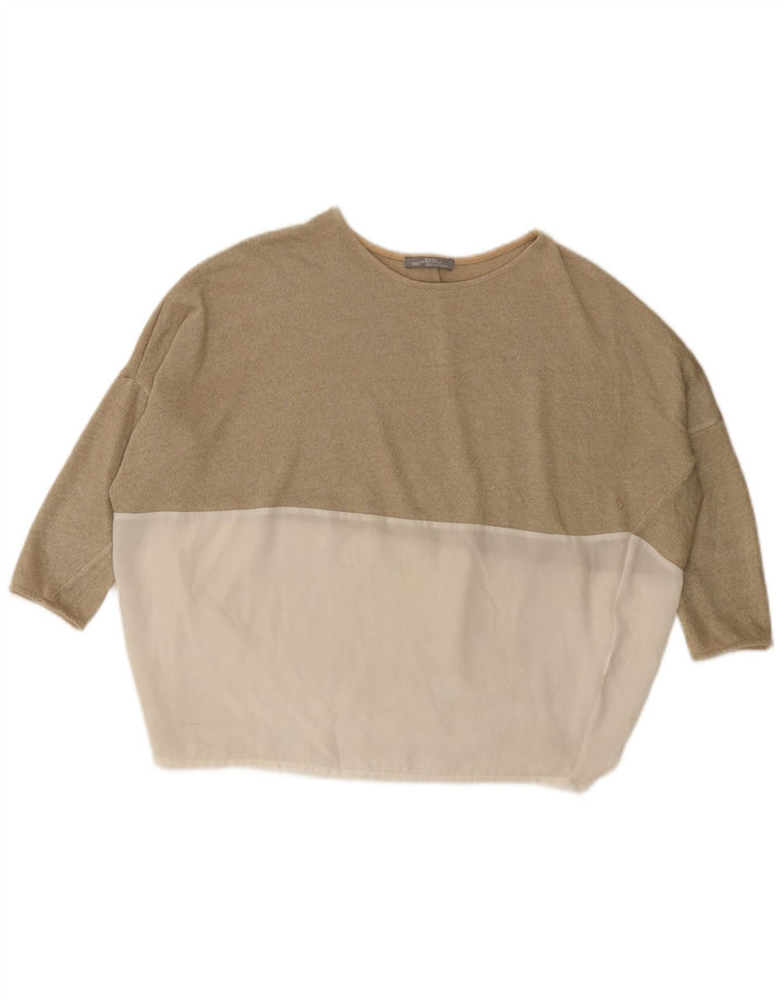 Top Zara da donna oversize con maniche a 3/4 UK 10 Small Beige Colourblock