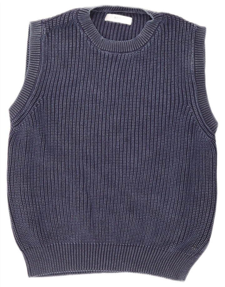 REPLAY Canottiera da donna Canotta UK 14 Cotone medio blu navy
