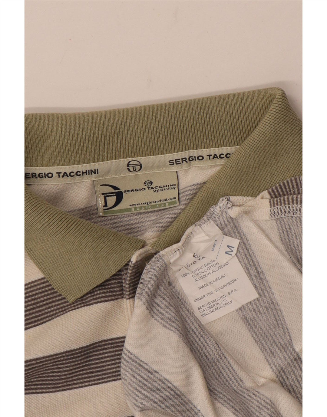 Polo da uomo Sergio Tacchini in cotone a righe bianco sporco medio
