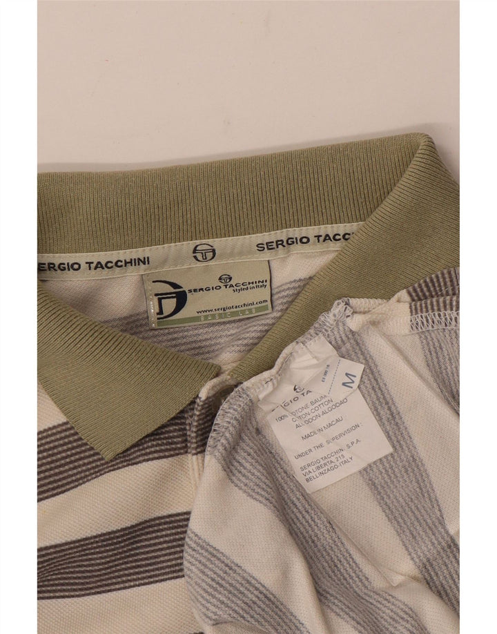 Polo da uomo Sergio Tacchini in cotone a righe bianco sporco medio
