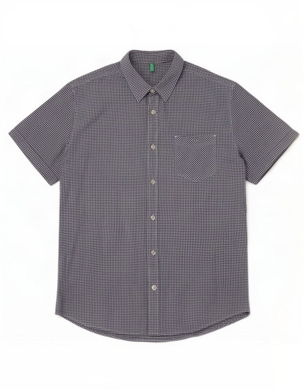 Camicia a maniche corte da uomo Benetton a quadretti blu medio