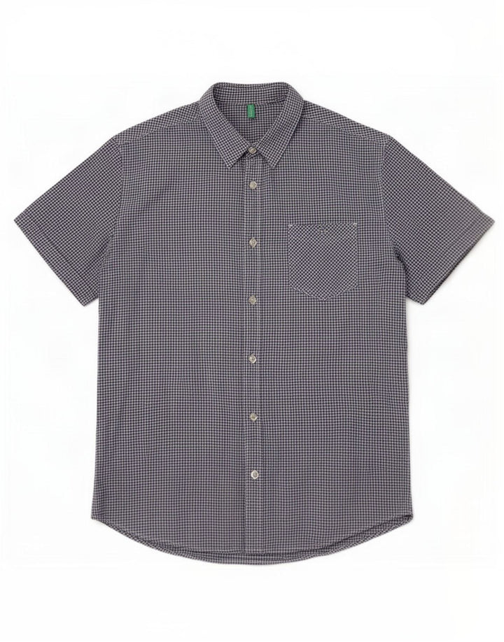 Camicia a maniche corte da uomo Benetton a quadretti blu medio