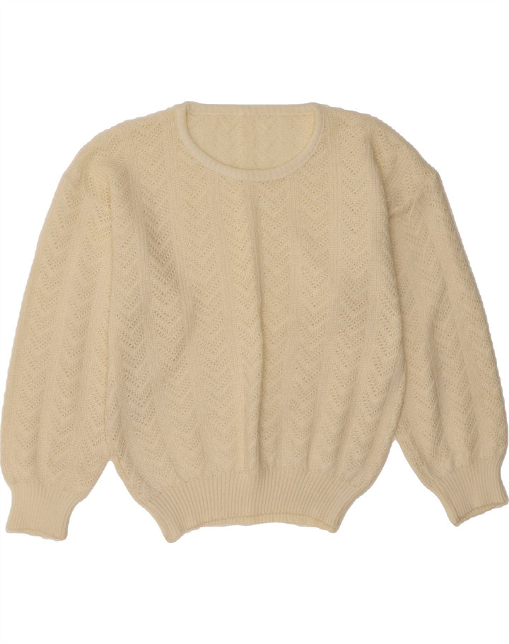 VINTAGE Womens Crew Neck Jumper Sweater UK 14 Medium Off White Vintage Vintage and Second-Hand Vintage from Messina Hembry 