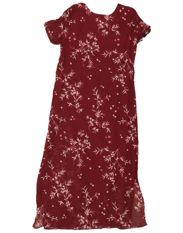 Abito lungo da donna vintage UK 16 grande floreale bordeaux