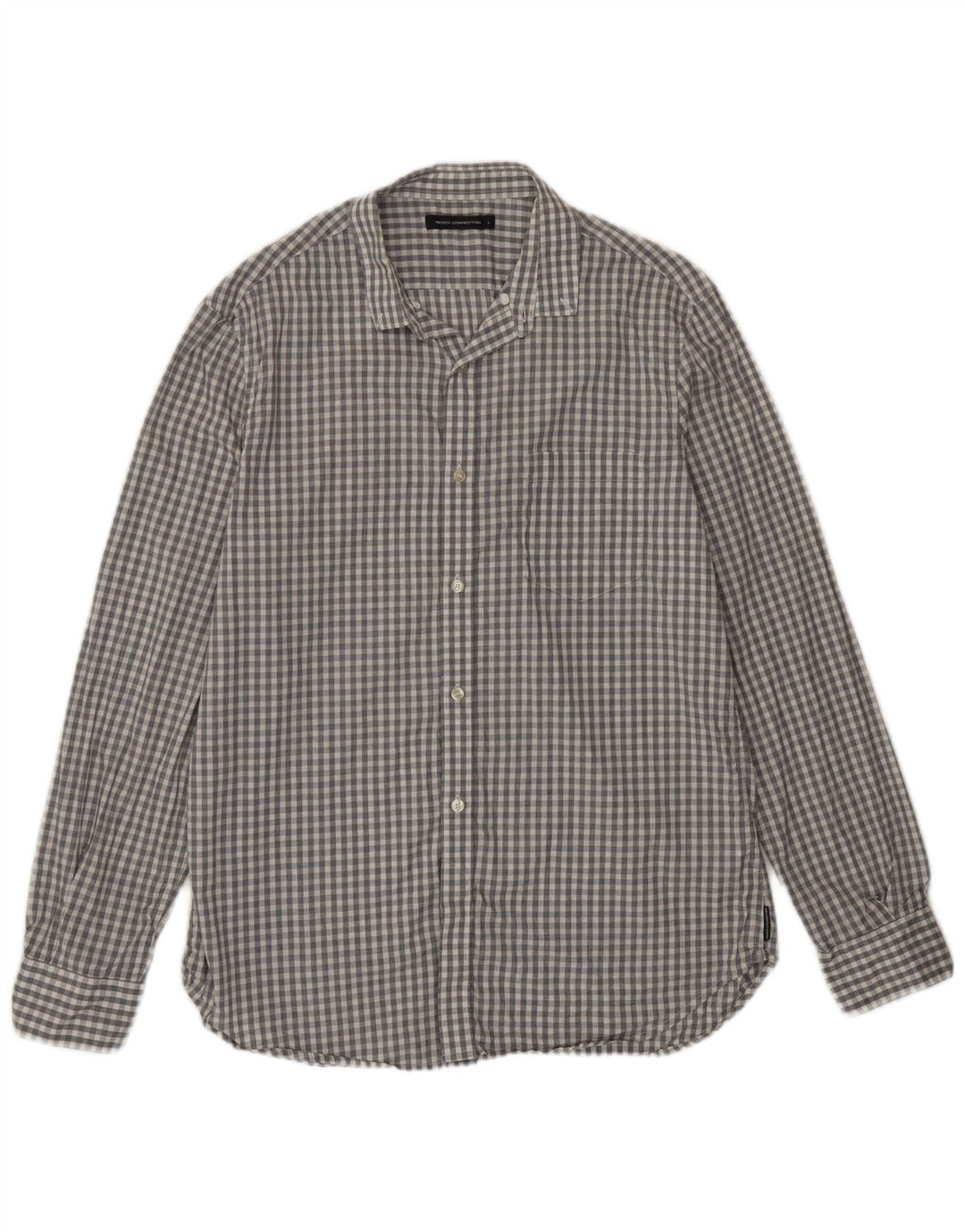 French Connection Mens Shirt Large Grey Gingham Cotton