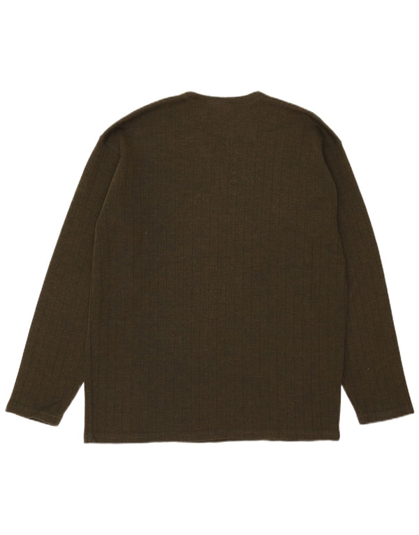Maglione maglione da uomo con scollo a V Lacoste taglia 7 2XL lana a righe kaki
