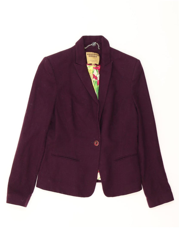 Giacca blazer da donna a 1 bottone Ted Baker taglia 3 lana viola media