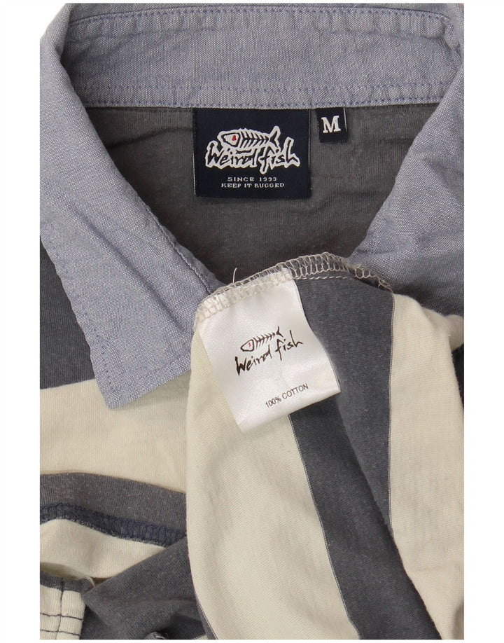 Polo da rugby da uomo WEIRD FISH in cotone a righe grigio medio