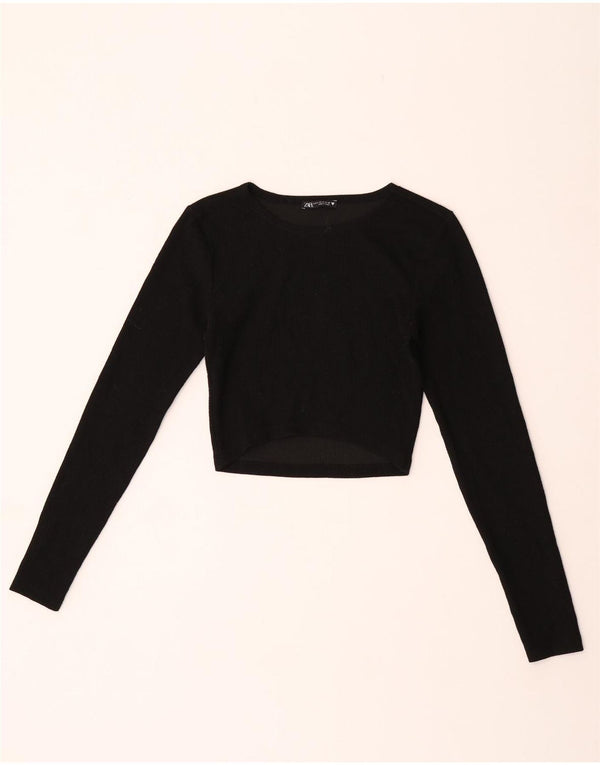 Top corto da donna Zara a maniche lunghe UK 12 poliestere nero medio