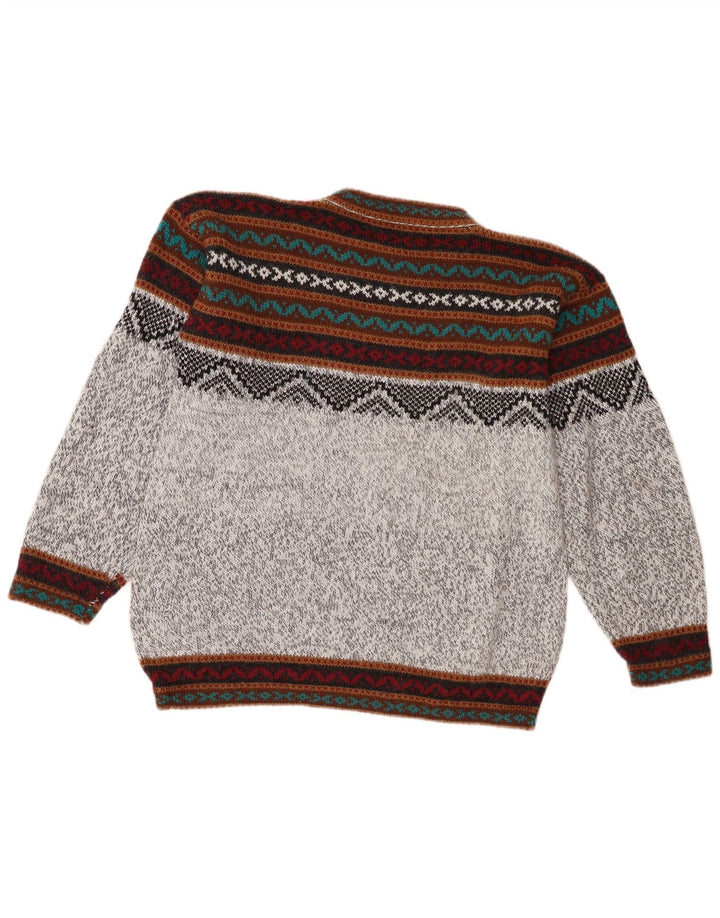 Maglione maglione girocollo da uomo vintage grigio medio Fair Isle