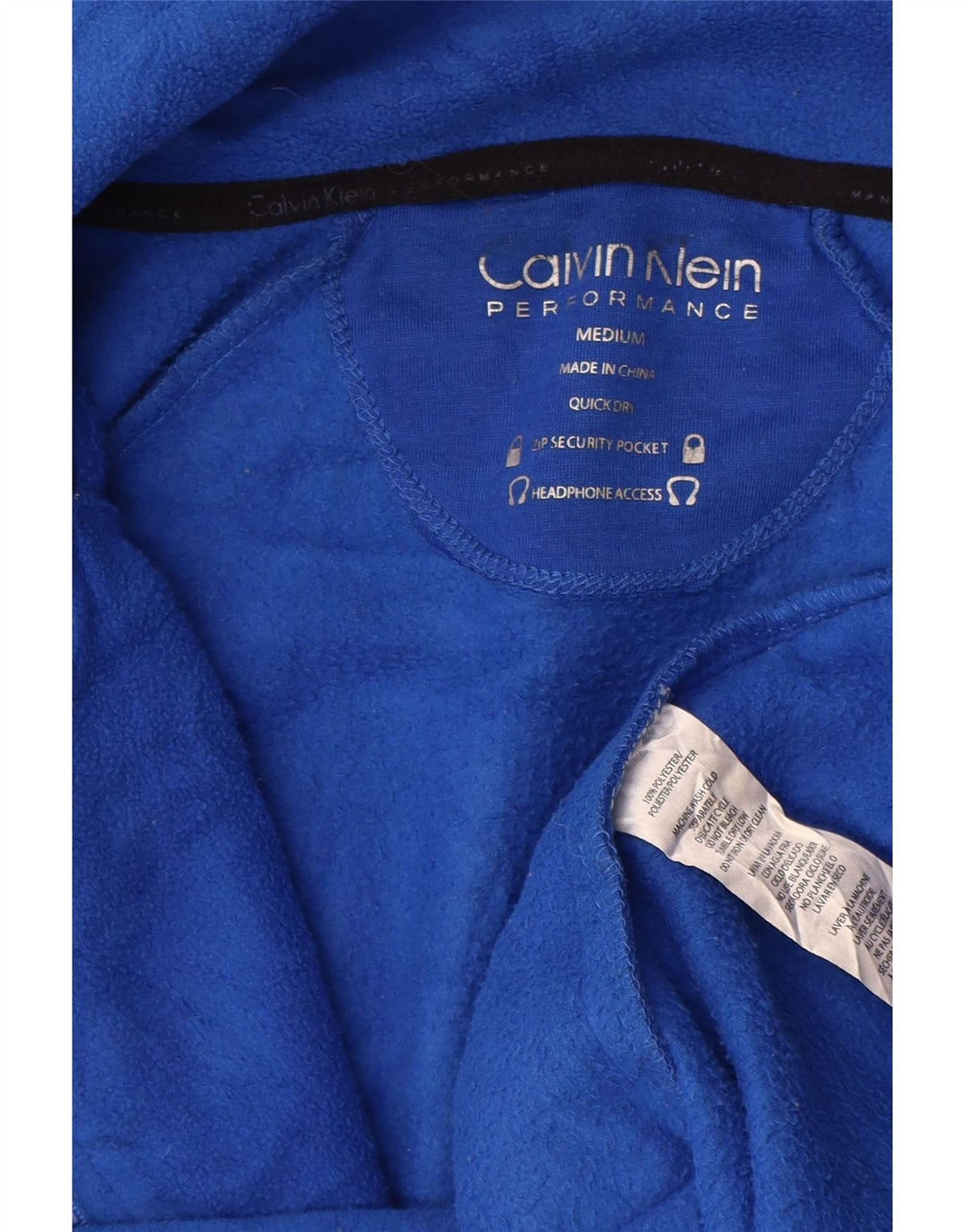 CALVIN KLEIN Giacca in pile con grafica da donna UK 14 Poliestere blu medio