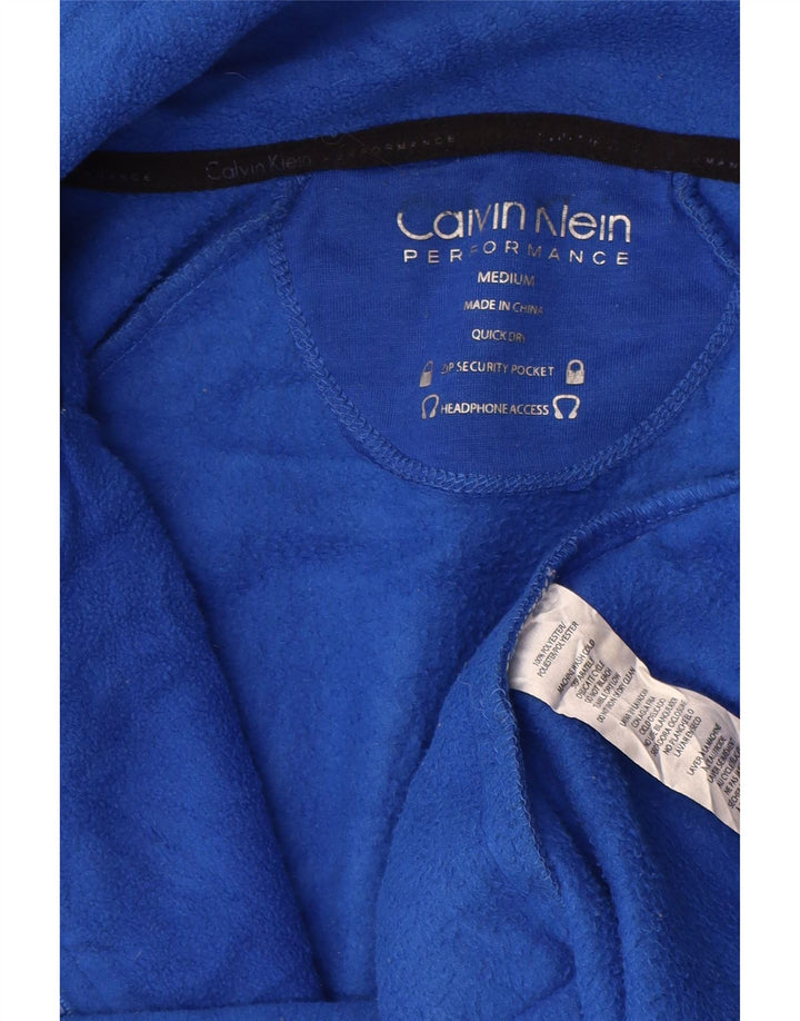 CALVIN KLEIN Giacca in pile con grafica da donna UK 14 Poliestere blu medio
