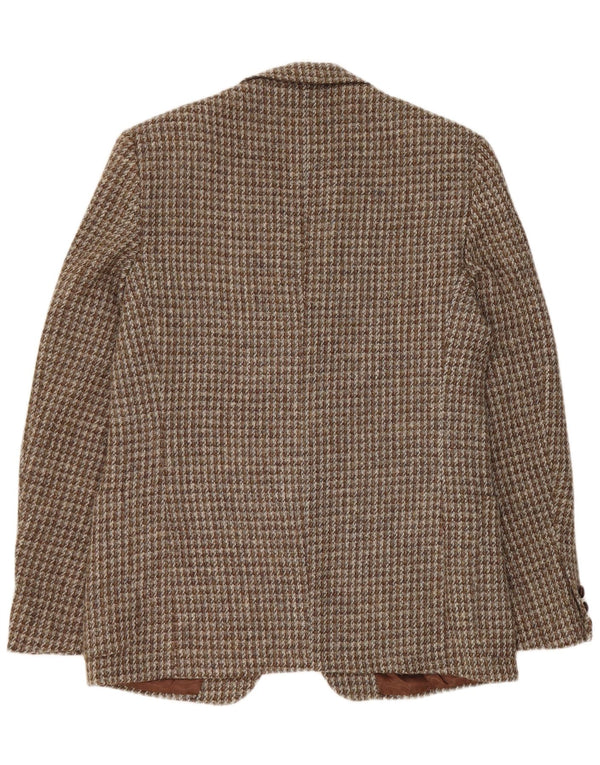 Giacca blazer da uomo a 2 bottoni Harris Tweed UK 42 XL pied de poule marrone