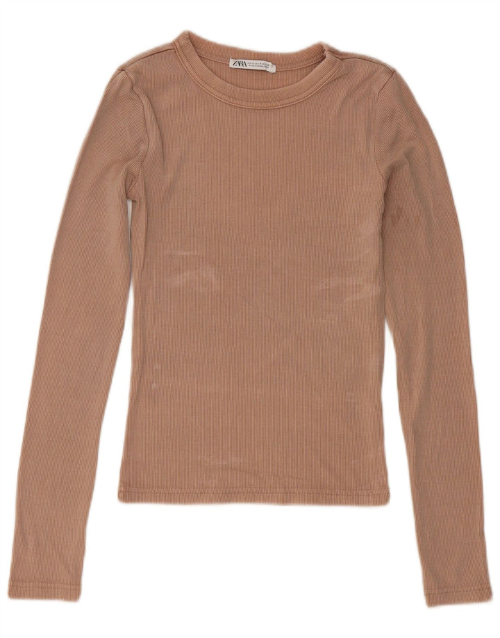 Top Zara da donna a maniche lunghe UK 8 Small in cotone beige