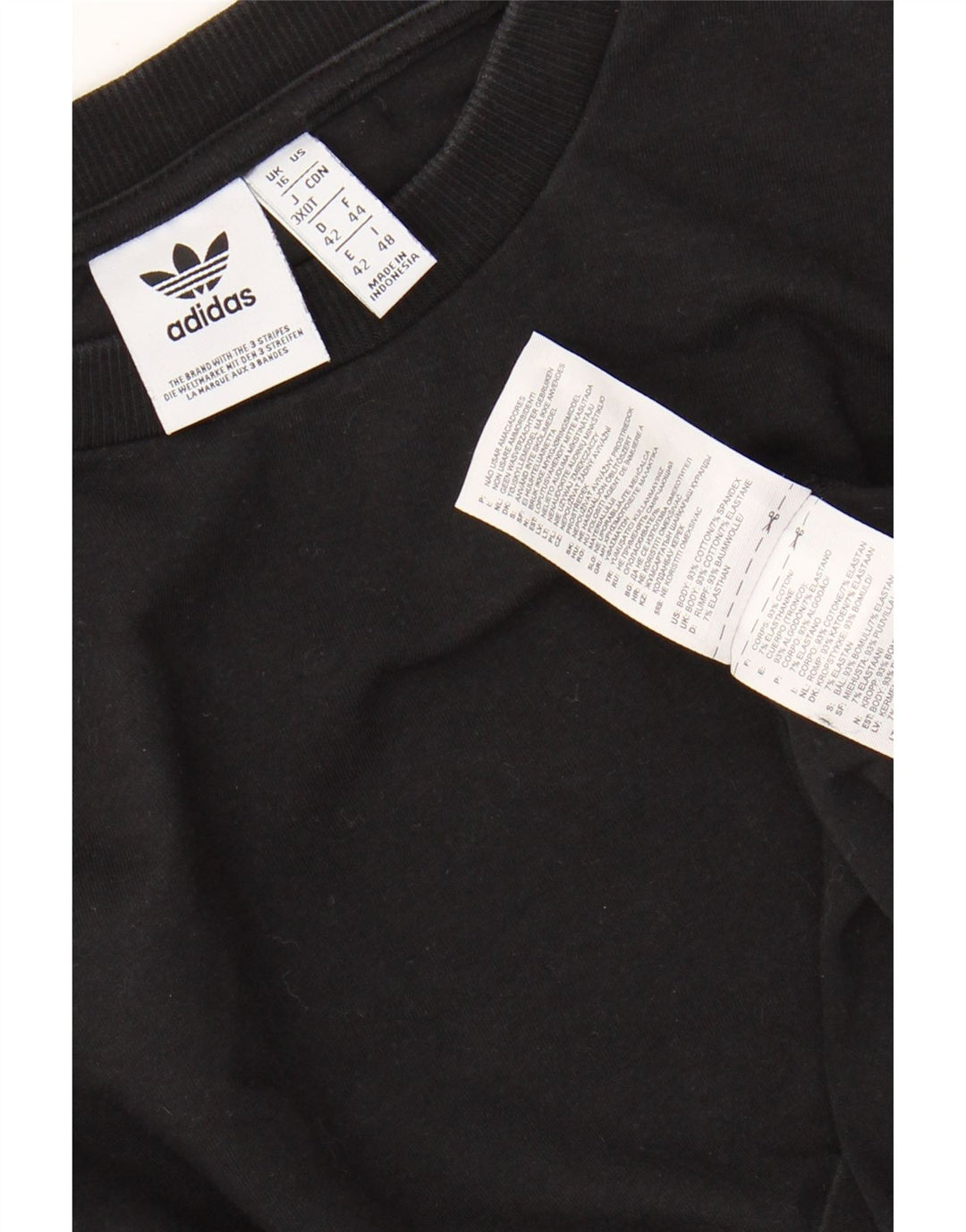 Top corto da donna ADIDAS manica lunga UK 16 grande cotone nero