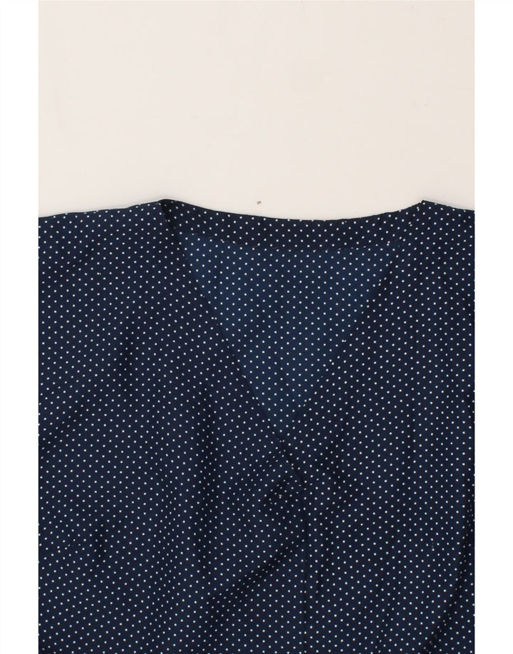VINTAGE Womens Blouse Top UK 14 Large Navy Blue Spotted Vintage Vintage and Second-Hand Vintage from Messina Hembry 