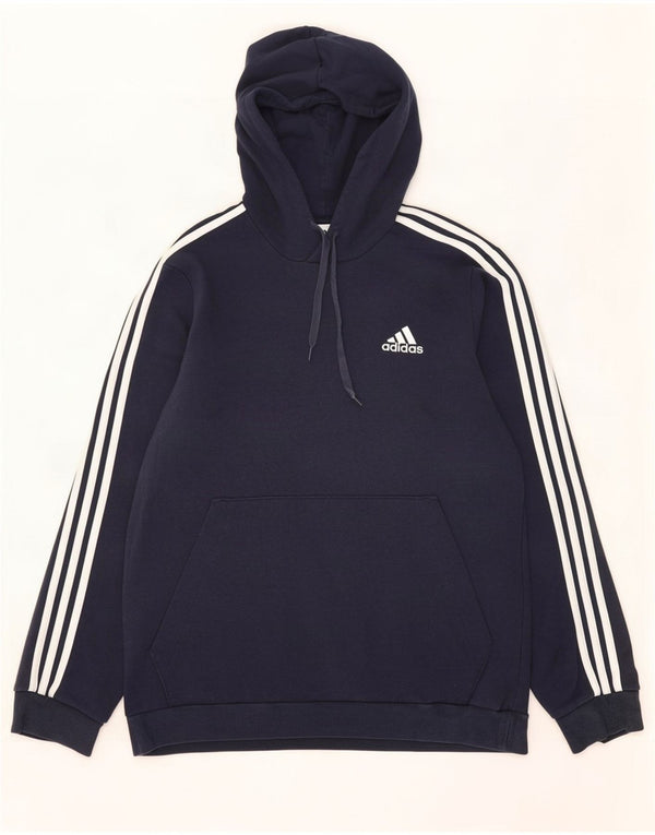 Felpa con cappuccio da uomo Adidas Large in cotone blu navy