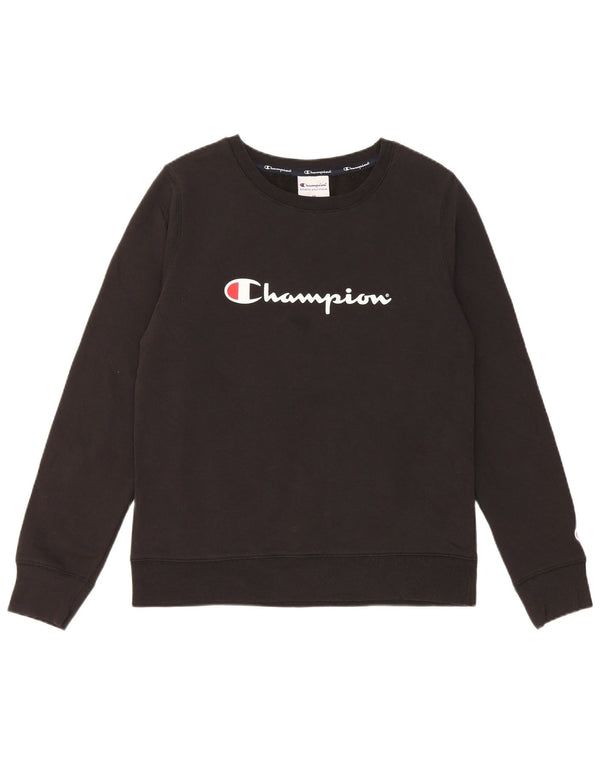 Felpa grafica da donna Champion Jumper UK 12 Medium Black Cotton