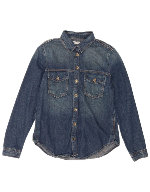 Camicia in denim da donna Zara UK 10 piccola in cotone blu