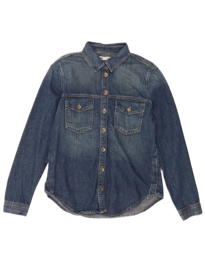 Camicia in denim da donna Zara UK 10 piccola in cotone blu
