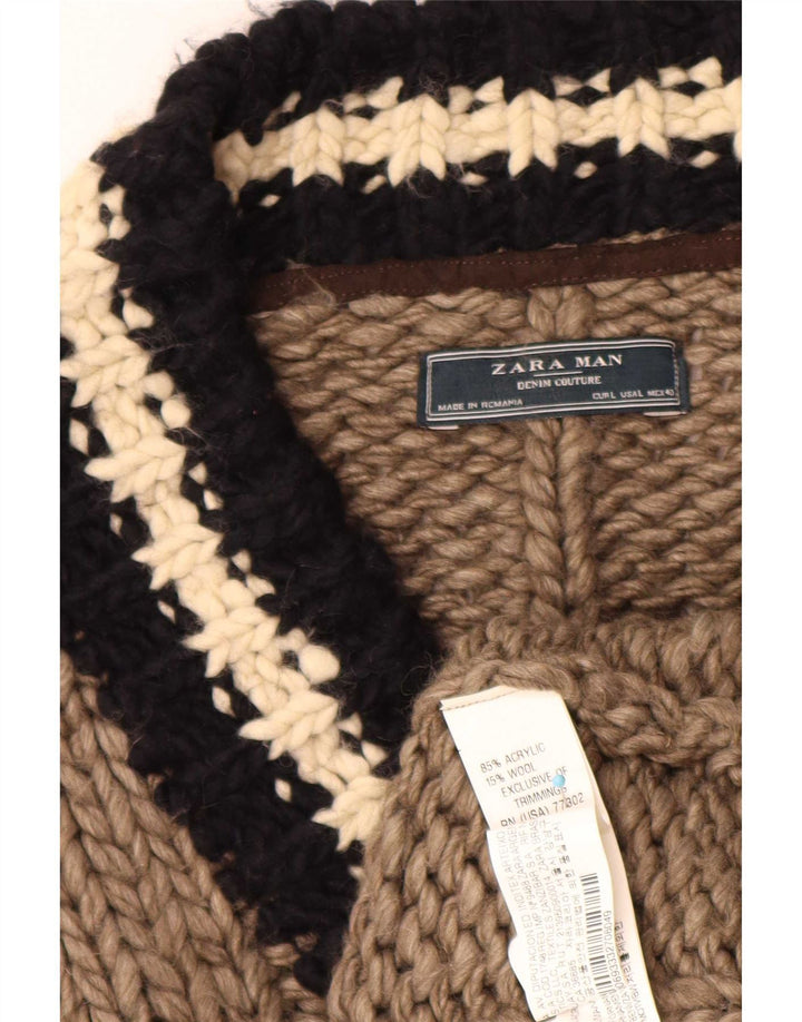 Maglione Zara da uomo con scollo a V, acrilico a righe marroni grandi